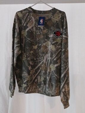 NBA Toronto Raptors Olive Green Camo Long Sleeve Crewneck